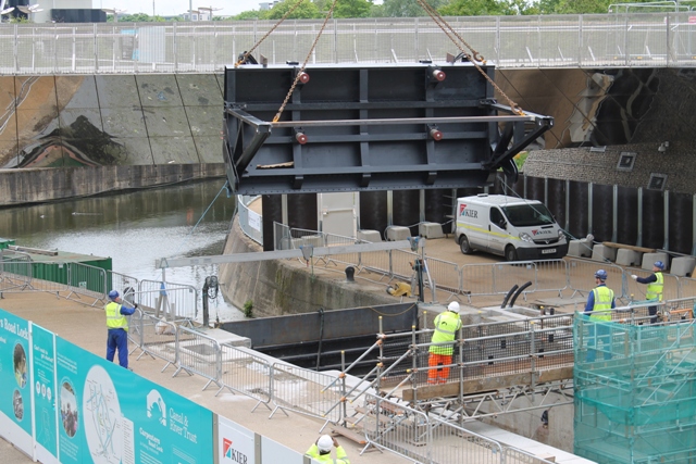 The new lock gates being fitted in May 2017